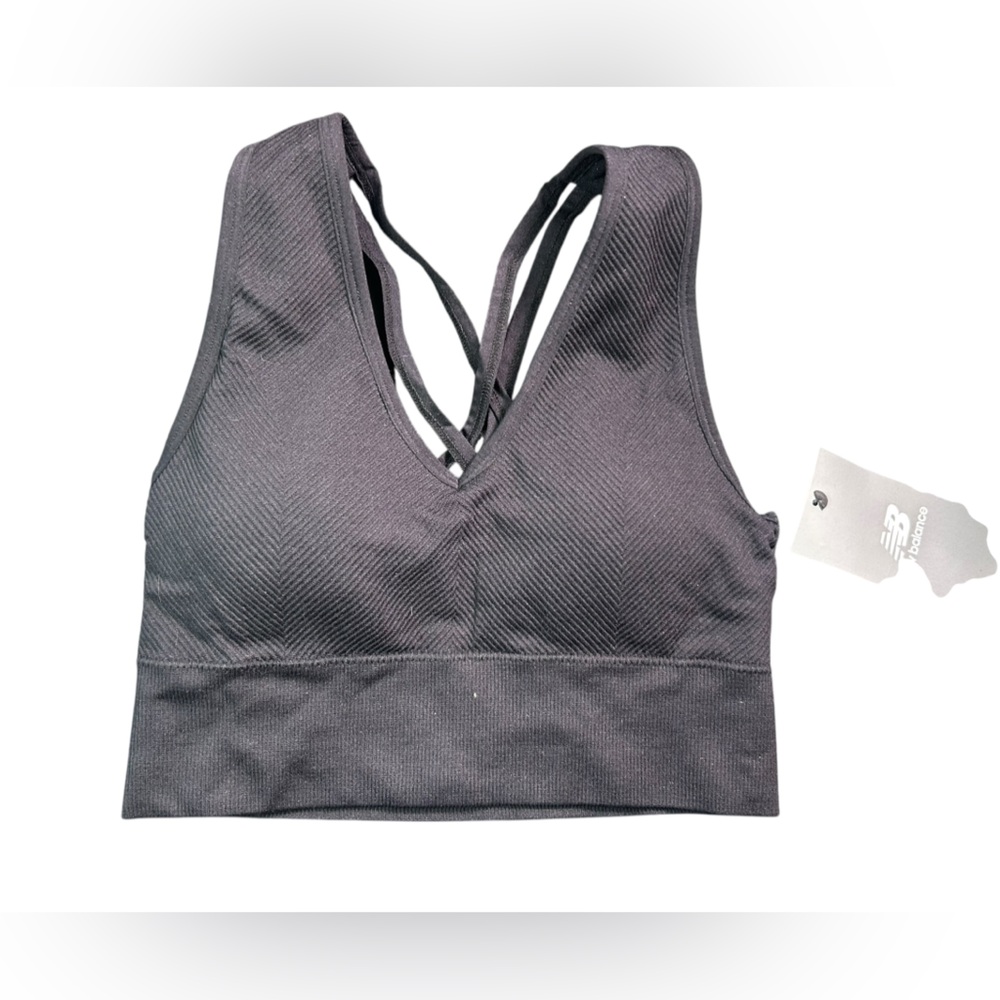 NEW BALANCE black ribbed pull on cross back athletic sports yoga Pilates bra NWT